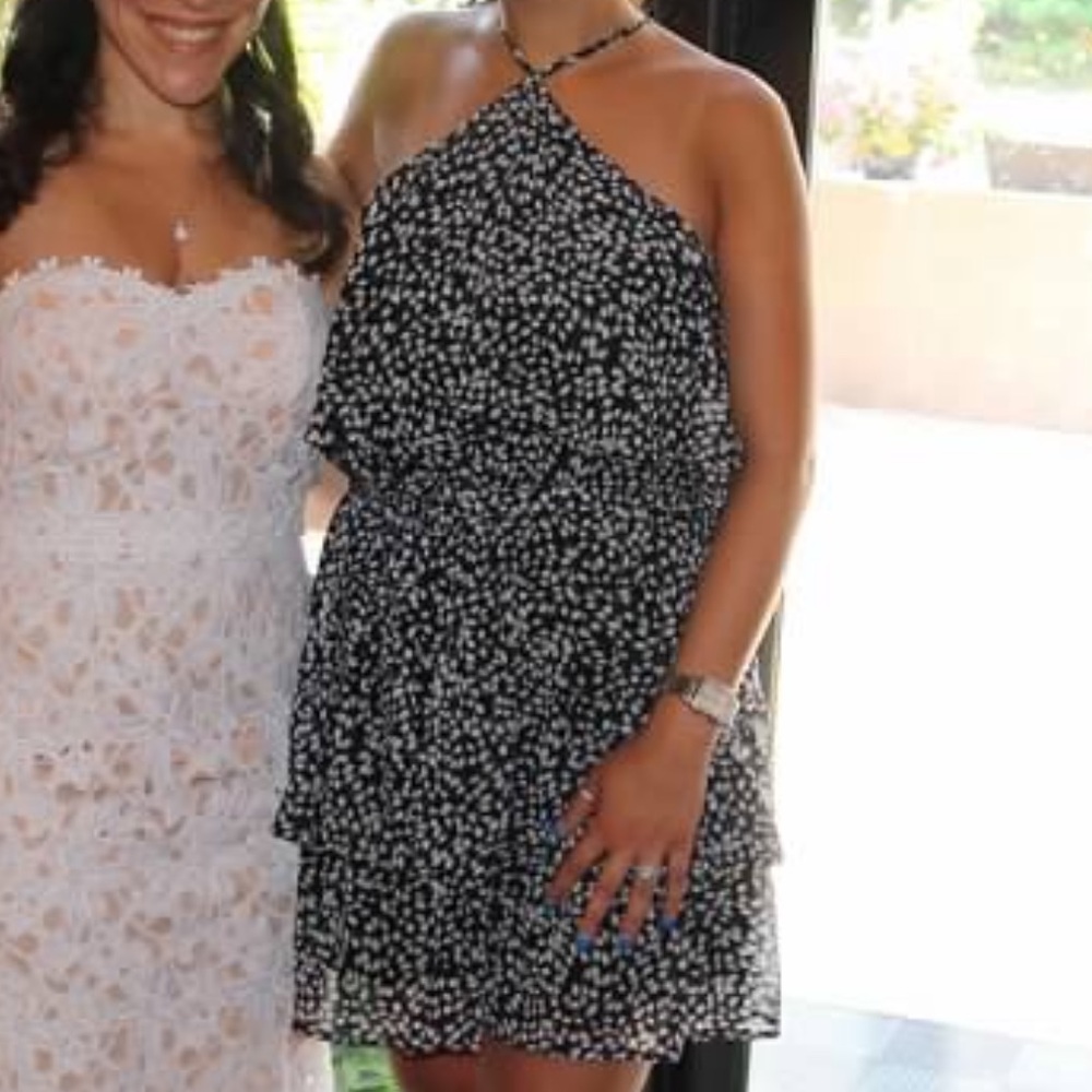 Floral Black and White Halter Dress